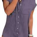 Zilcremo Women Denim Shirt Dresses Short Sleeve Distressed Jean Dress Button Down Casual Tunic Tops Purple M