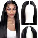 V Part Wigs Straight Brazilian Virgin Human Hair Wigs for Black Women Upgrade U Part Wigs Glueless Full Head Clip In Half Wig V Shape Wig No Leave Out Natural Color (14 Inch, 200% Density)