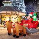 Tangkula 7.2FT Long Christmas Inflatable Santa Rides Sled, Inflatable Santa Claus Sleigh and Reindeer with LED Lights & Christmas Tree, Blow up Reindeer Pull Sleigh with Santa for Christmas Decoration