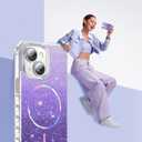 Compatible with iPhone 13 Case & iPhone 14 Case Magnetic Glitter iPhone 13 & 14 Phone Cases 6.1" with Curly Wavy Frame Design [Bling & Cute][Compatible with Mag-Safe],Purple