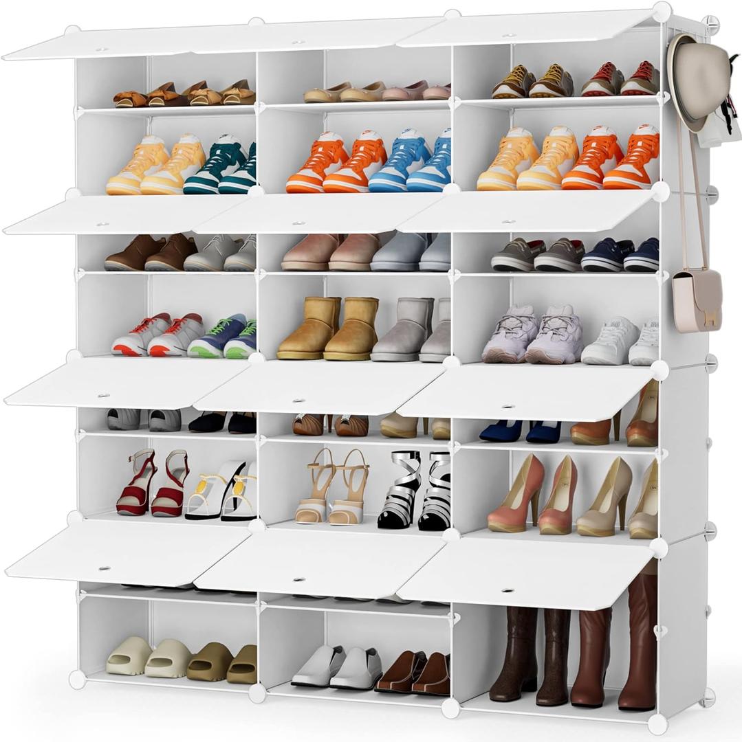HOMIDEC Shoe Storage Cabinet, 48 Pairs Shoe Rack 3 by 8 Tier Space Saving Shoe Organizer for Closet Hallway Living Room Bedroom Garage (White)