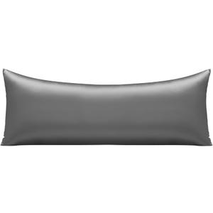 Body Pillow Cover - Cooling Silky Smooth Satin Pillowcase for Hot Sleepers, Skin & Hair Friendly- Breathable & Stretchy for All Seasons, Hotel Luxury, (21"x54", Grey) (Gray)