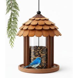 Gazebo Bird Feeder - Going Green Outdoor Garden Decorative Creation - 3 Lbs Capacity - Solid Cedar Wood Squirrel Proof Secure Lock, Assembling Needed