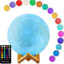 LOGROTATE Moon Lamp, Moon Light Lamps with Time Setting and Stand 3D Printing LED 16 Colors, Hung Up Decorative Night Lights for Baby Kids Friends Lover Birthday Gifts(Diameter 9.6 inch)