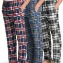 Real Essentials 3 Pack: Men's Soft Cotton Flannel Pajama Pants PJ Lounge Bottoms Elastic Waist Pockets (4X Tall)