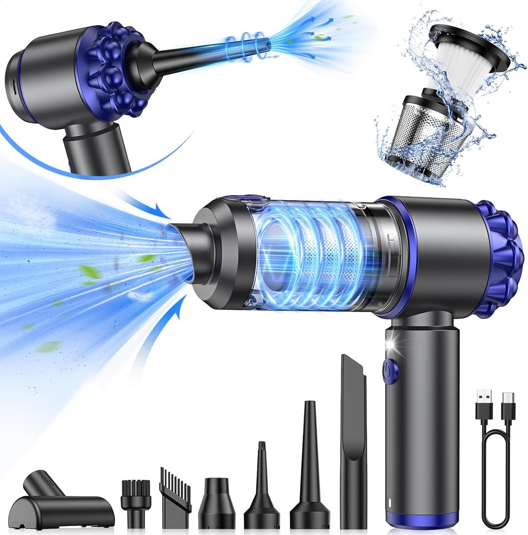 G-TING Handheld Car Vacuum Cleaner Portable Cordless 16000PA, 4 in 1 Air Duster and Vacuum Cleaner with LED Light and Multi-Nozzles, Mini Hand Held Vacuum Rechargeable for Home, Car, Pet, Office