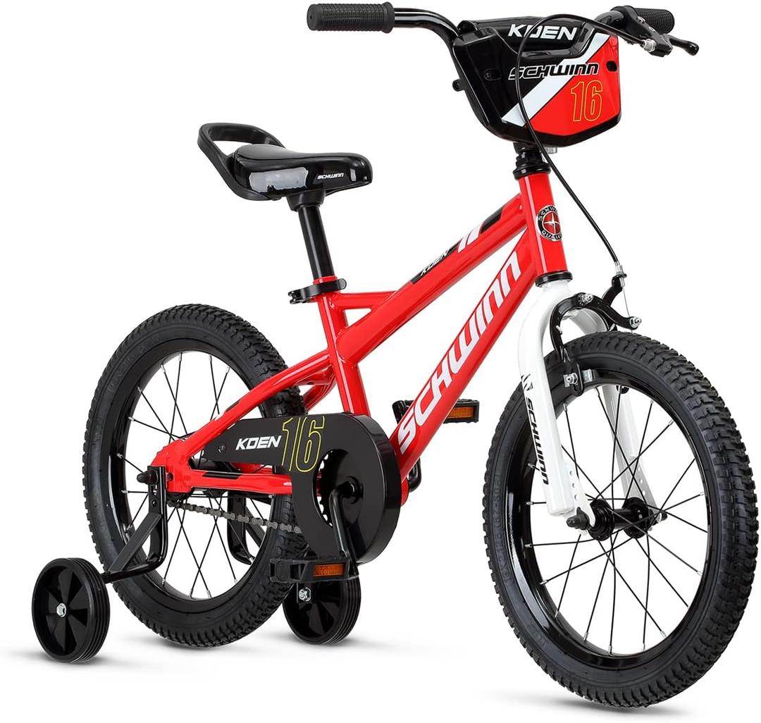 Schwinn Koen Bike, 16 Inch Bike for Kids Ages 3-7, SmartStart Ergonomic Design for Kids, Adjustable Seat Grows with your Child, Rear Coaster Brake and Front Caliper Brake, Training Bicycle (Red)