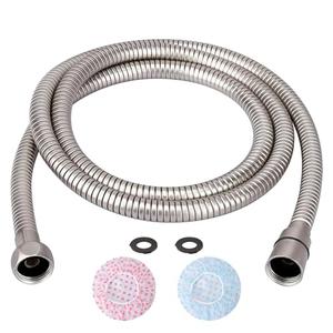 TRIPHIL Kink-free Shower Hoses 98" Extra-long for Handheld Shower Head Hose Replacement with 2 Shower Caps Flexible Metal Sleeves Brass Connectors Stainless Steel Brushed Nickel 98 Inch