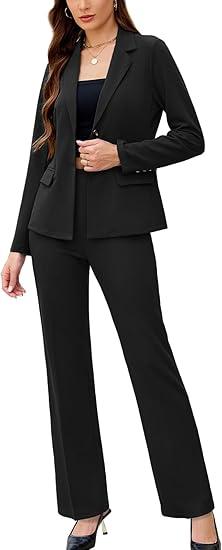 Women's 2 Piece Suits Business Casual Outfits Long Sleeve Solid Blazer with Pants Professional Office Work Sets, Size Large