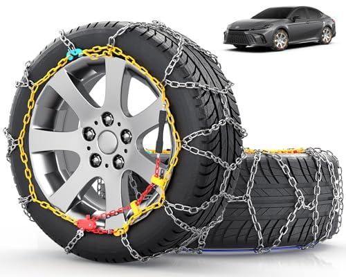 Snow-Chains Easy Install Tire-Chains, One-Pull Fit Design Tire Snow Chains for Passenger Cars, Sedan, SUVs, Emergency Winter Tire Traction Car Tires 215 225 235 245 255 275 - Set of 2 (KN130)