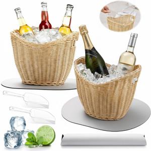 LemonRoad 2 Pcs Ice Bucket Woven Design with Scoops Diatomaceous Earth Pad Champagne Wine Bucket Drink Bins for Parties Beverage Tubs for Cocktail Bar(11.22 x 8.27 Inch,Bowl)