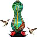Hummingbird Feeder for Outdoors Hanging, Hand Blown Glass 24 OZ Capacity Hummingbird Bird Nectar Feeders with 4 Feeding Ports, Gifts for Women Mom Outside Garden Backyard Decor (Green)