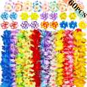Moon Boat 60PCS Hawaiian Luau Leis Party Decorations Supplies Set - Tropical Tiki Flowers Necklaces + Bracelets + Hair Clips Bulk Summer Pool Birthday Decor Favors