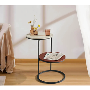 Round Side Table, Modern End Tables Living Room Furniture, Wood Nightstand Small Bedside Table, Unique Accent Tables
