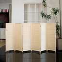 6 Panel Short Room Divider 3.9 ft Tall Double-Side Folding Privacy Screen, Natural Beige Bamboo Partition Wall for Home Office, Living Room & Corner Spaces