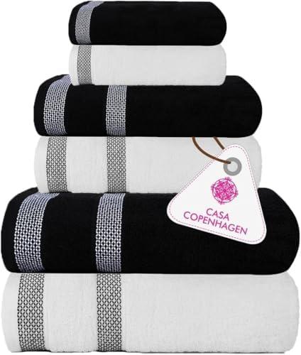 CASA COPENHAGEN Solitaire Mix 2 Pieces Towel Set- White + Jet Black