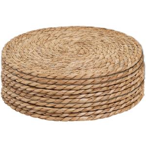 Defined Deco Woven Placemats Set of 10, 12" Round Rattan Placemats, Natural Hand-Woven Water Hyacinth Placemats, Farmhouse Weave Place Mats, Rustic Braided Wicker Table Mats for Dining Table, Home, Wedding