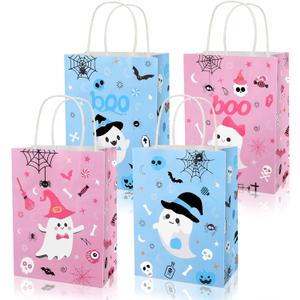 Konsait 16 Pack Halloween Boo Bags, Pink and Blue Ghost Gift Bags with Handle, Cute Halloween Bag for Trick-or-Treat, Parties, Birthday