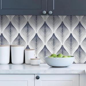 MelunMer Modern Peel and Stick Wallpaper Boho Contact Paper for Cabinet Stripe Geometric Contact Paper Self Adhesive Removable Wallpaper for Bedroom Bathroom Waterproof Blue and White 197inL17.3inW