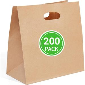 PAICUIKE 200Pcs 11x6x11 Brown Kraft Paper Bags with Handle - Tote Grocery Bags Bulk for Restaurant, Bakery, Retail, Takeout