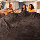 Vessia Flannel Fleece King Size Blanket(108x90 inch), 300GSM Cozy Brown Stripe Bed Blanket for Couch, Sofa and Bed, Warm and Soft Chocolate Microfiber Ribbed Decor for All Season