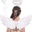 Jackcell Angel Wings for Kids, Angel costume with Halo Magic Wand, Feather Dress Up Props Cosplay Halloween Party (White)