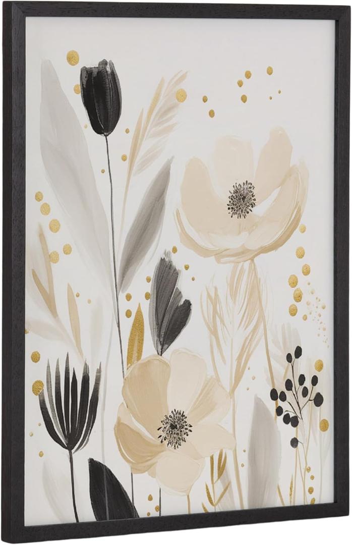 Kate and Laurel Modern Muted Cottage Floral Abstract Framed Wall Art by The Creative Bunch Studio, 12x16 Black, Cute Flower Art for Wall
