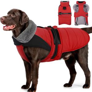 MIGOHI Comfortable Large Dog Coat - Waterproof Dog Coat with Reflective Strips, Windproof XXL Dogs Jacket with Warm Turtleneck, Snow Coats for Large Dogs, Labrador Golden Retriever,2XL,RedBlack