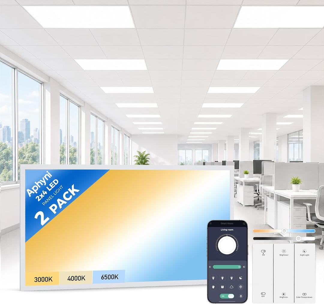 2x4 LED Flat Panel Light 2 Pack, 70W 9310Lm with Wireless Switch