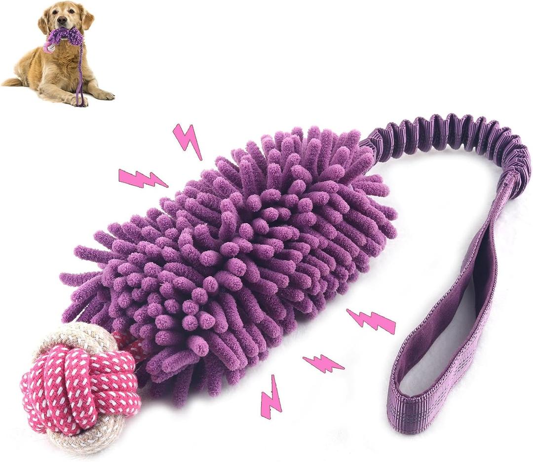 Dog Puppy Toys Dog Squeak Toys Plush Dog Toy with Dog Ropes Knots for Fun and Teeth Cleaning,Tug of War Toys, Puppy Chew Toys, Dog Rope Toys for Training Small, Large Dogs (Purple, Dog Bite Stick Toy)