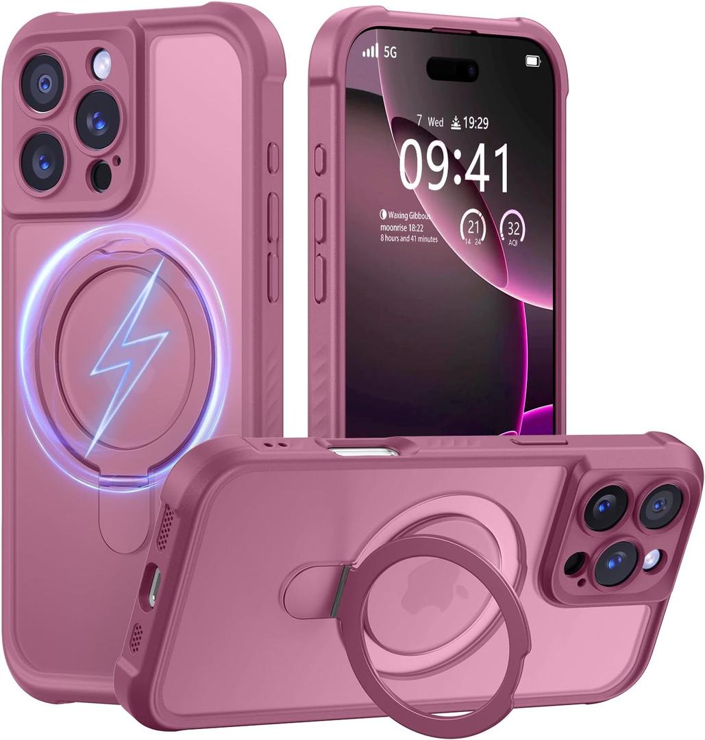 MOCCA Design for iPhone 16 Pro Case with Magnetic Invisible Stand [Full Camera Protection] [Compatible with Magsafe] Military Drop Shockproof Translucent Matte Phone Case Cover 6.3",Lavender Purple