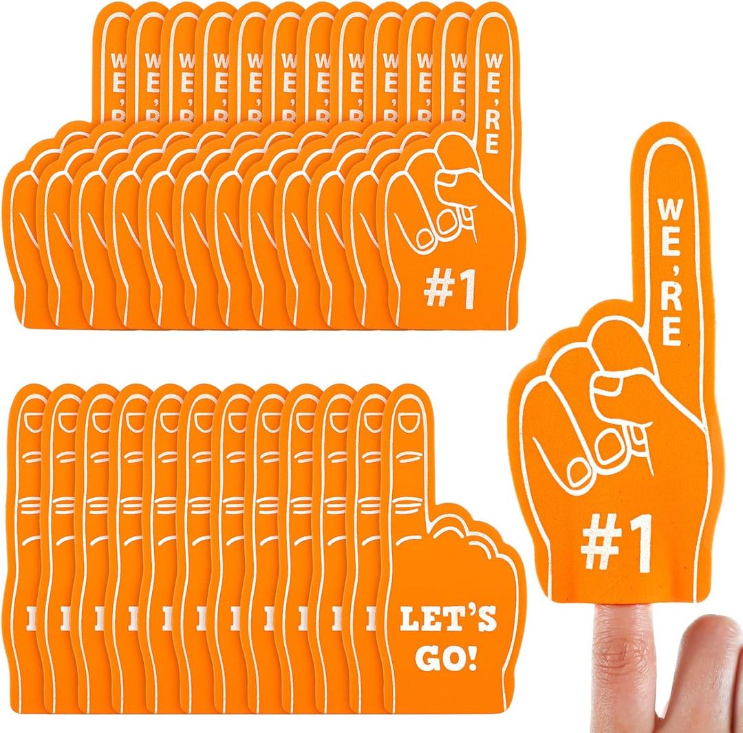 Sinmoe 24 Pcs Mini Foam Finger Baseball Fan Mini Foam Finger, We're #1 Sports Themed Party Supplies for Baseball Hockey Football Basketball Events Team Gifts(Orange)