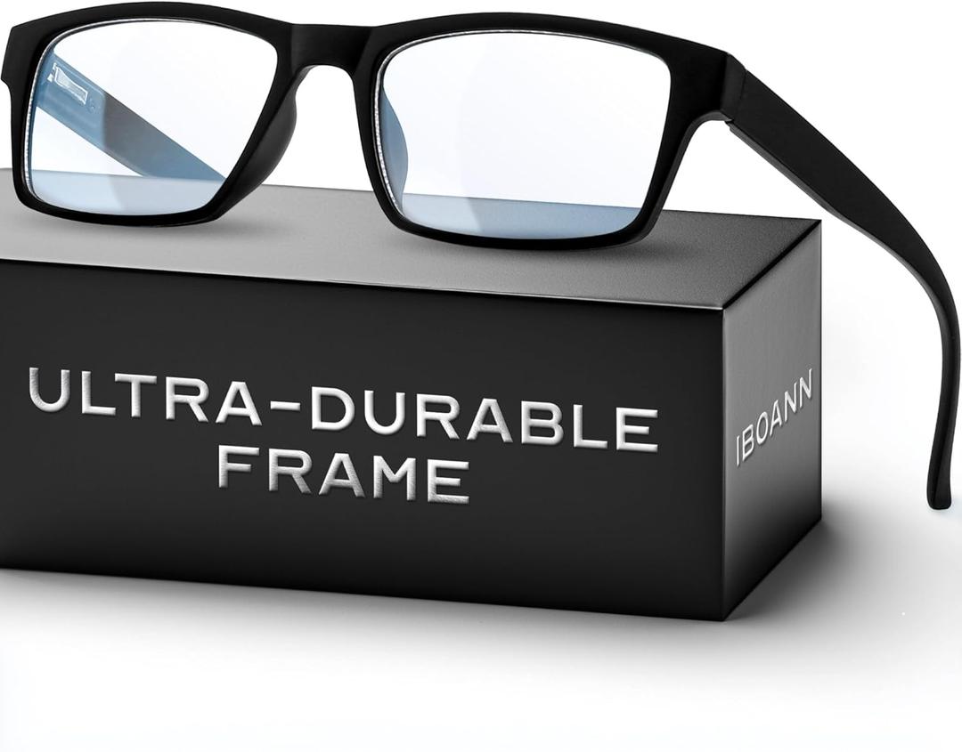 IBOANN Reading Glasses for Men Readers Mens Stylish Blue Light Blocking Computer Eyeglasses (Black)