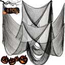 6 Pcs Halloween Decorations Creepy Cloth Indoor Outdoor, Scary Gauze Halloween Party Decoration, Spooky Home Decor Supplies for Table Tree Garden Doorways Haunted House Yard Skeleton (Black, 30"x72")