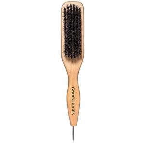 GranNaturals Smoothing & Styling Middle Part Boar Bristle Slick Back Hair Brush w/ Narrow Metal Rat Tail End for Sectioning and Parting Sleek Ponytail Bun - Teasing, Backcombing, Edge Control