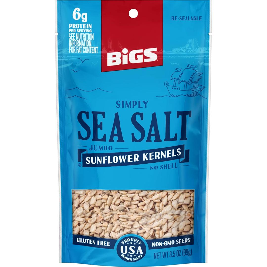 BIGS Jumbo Sunflower Kernels, Simply Sea Salt Flavor, 3.5 oz. (Pack of 6)