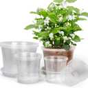 RAOOKIF 10/8/6/5 Inch Clear Nursery Pots with Drainage Hole and Saucers, 12 Pack Large Nursery Pots for Plants for Indoor Outdoor, Plastic Clear Plant Pots for Flowers, Succulents, Vegetables