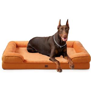 EHEYCIGA Orthopedic XL Dog Beds, Waterproof Memory Foam Dog Bed for Extra Large Dogs, Non-Slip Bottom and Egg-Crate Foam Big Pet Couch Bed with Washable Removable Cover, Pumpkin Orange
