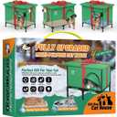 Outdoor Cat House, Weatherproof and Insulated Outside Cat Shelter with Heated Pad and Cooling Pad(4 Seasons Universal),Gift Box for Cats.(Medium) (Green)