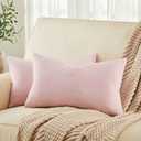 ZeeMart Rustic Cotton Linen Lumbar Throw Pillow Covers Set of 2, 12x20 Inch Pink, Farmhouse Style Decorative Couch Pillow Cases Cushion Covers for Sofa Bed Living Room Home Decor