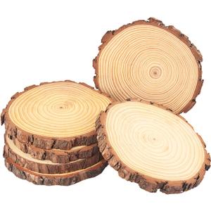 6 PCS 8-9 Inch Natural Wood Slices, Unfinished Pine Wood Slices with Barks for DIY Crafts, Christmas Rustic Wedding Ornaments and Centerpieces,by GNIEMCKIN