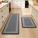 QiCaiJia Kitchen Mats for Floor, 17''x30''+17''x47''Kitchen Rugs Set of 2, Washable Absorbent Kitchen Mat Non Slip, Braided Kitchen Runner Rug, Kitchen Sink Rug, Grey