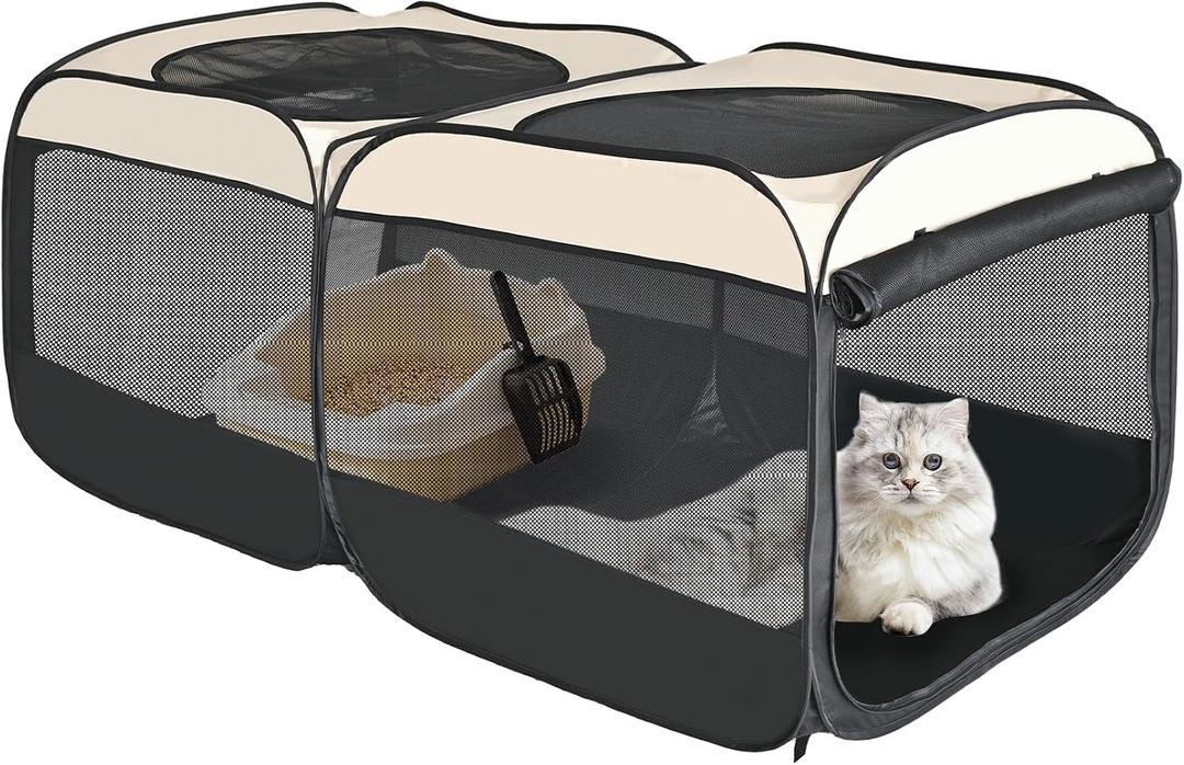 2-in-1 Dog Playpen 58''Pop Up Cat Pet Playpen, Assembly-Free Indoor Outdoor Kitten Enclosure, Kitten Pen Cat Cage Portable Puppy Tent Crates Kennel for Small Animals(No Divider, Unified Space)