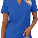 TICTICMISS Women's Polo Shirts Short Sleeve V Neck Summer Tops Business Casual Collared Shirts Loose Tees, X-Large, Royal Blue