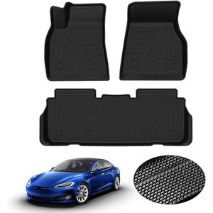 KUST Floor Mats for Tesla Model S Accessories 2012-2024 2025 (Not for Plaid/Long Range) Custom Fit Floor Liners A ll Weather Protection 1st & 2nd Row High Edge Non-Slip