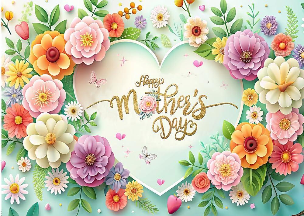 CHAIYA 8x6ft Happy Mothers Day Backdrop Flowers Mothers Day Photo Background Best Mom Party Banner Mother's Day Family Party Decoration