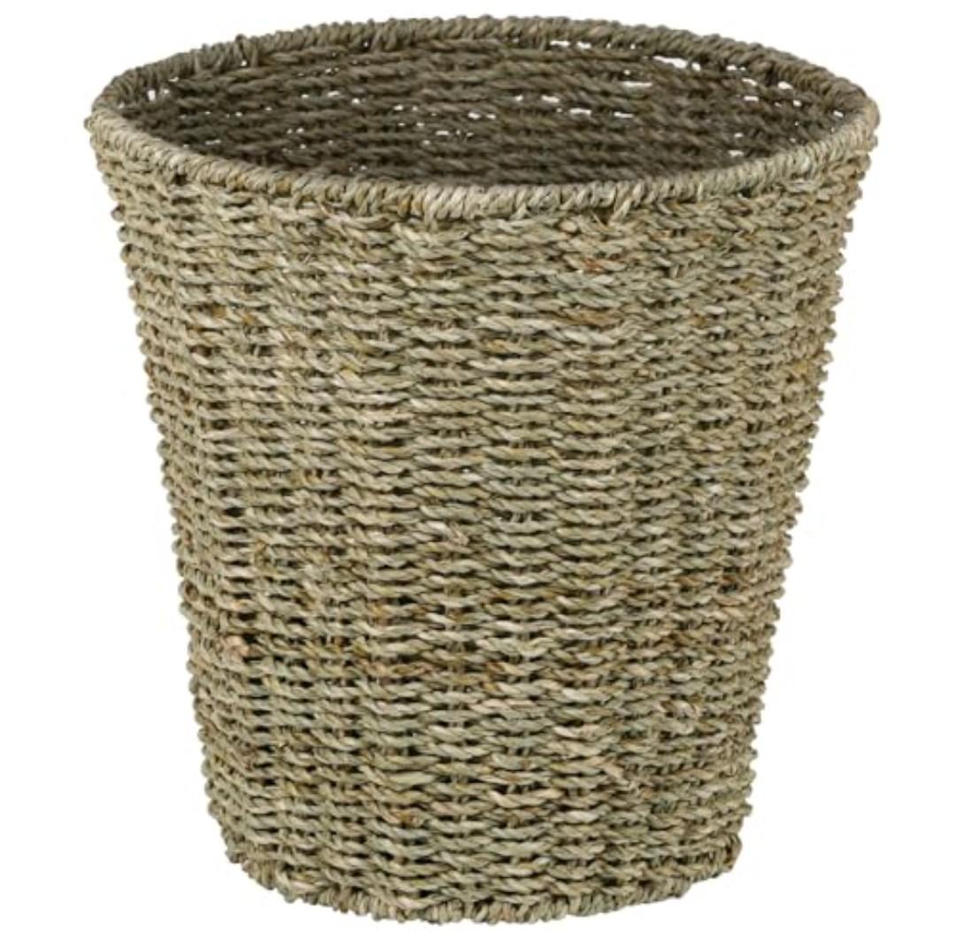 Boho Wicker Trash Can,Waterproof Bathroom Trash Can Hand Woven Wicker Waste Baskets for Kitchen Office Bedroom