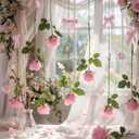 8 Set Rose Flower Garland, Artificial Flower Decoration, Artificial Floral Hanging Rose with Bows Garland Ceiling Decor with Hooks Jute Rope Fishing Line for Wedding, Proposal (Pink)