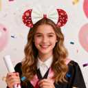 2 x Christmas Mouse Ears Headband With White Sequin Bow, Pearl, Swirl Candy Decorations, Glitter Party Costume Accessory, Theme Park Cosplay; 56HSD