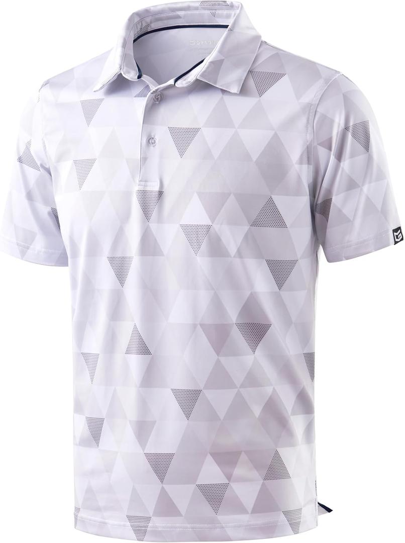Men's Golf Shirt Short Sleeve Dry Fit Polo Moisture Wicking Print Collared Golf Shirts for Men Casual Lightweight (X-Large, Triangular_geometry)